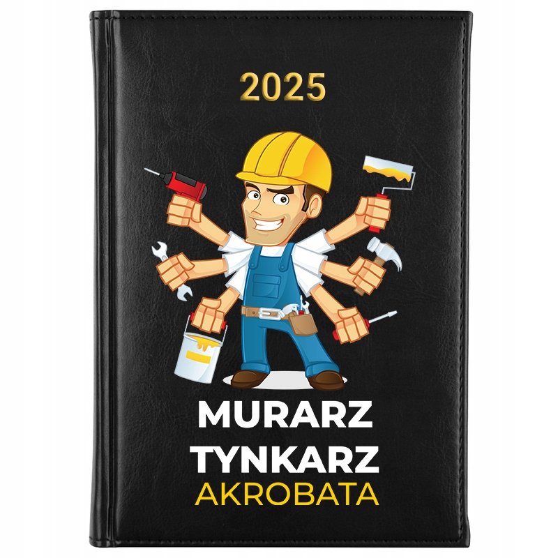 KALENDARZ TERMINARZ CZARNY NOTES A5 2025 MURARZ TYNKARZ AKROBATA WZORY
