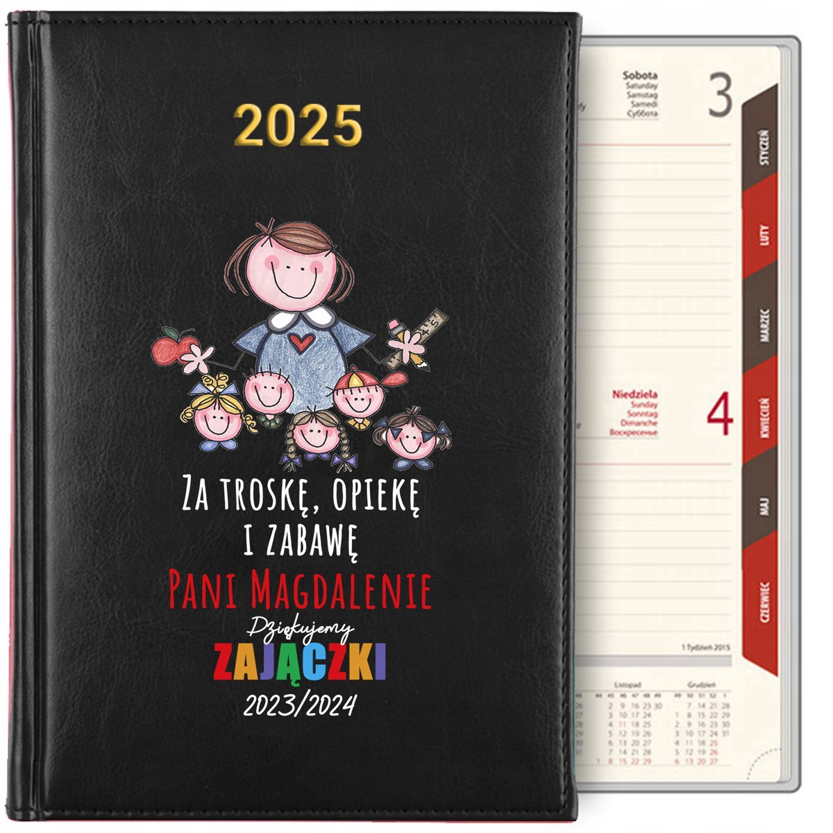 KALENDARZ DZIENNY A5 2025 PREZENT DLA PRZEDSZKOLANKI ZAKOŃCZENIE ROKU IMIĘ