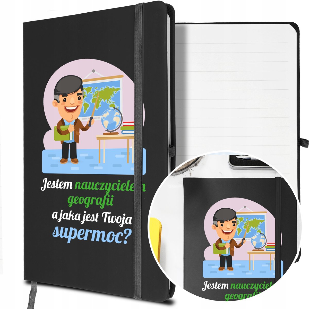 NOTES A5 z Gumką Prezent dla NAUCZYCIELA GEOGRAFII