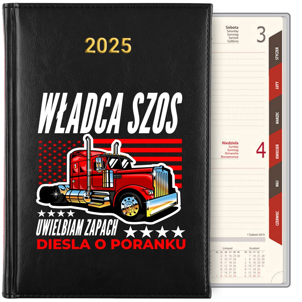KALENDARZ DZIENNY TERMINARZ PLANER A5 2025 CZARNY PREZENT DLA KIEROWCY WZ