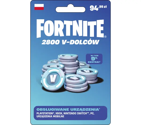 Doładowanie Fortnite 2800 V-dolców Obecnie dostępne tylko w sklepach stacjonarnych RTV EURO AGD