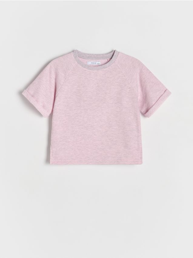 Reserved - Dzianinowy T-shirt - różowy