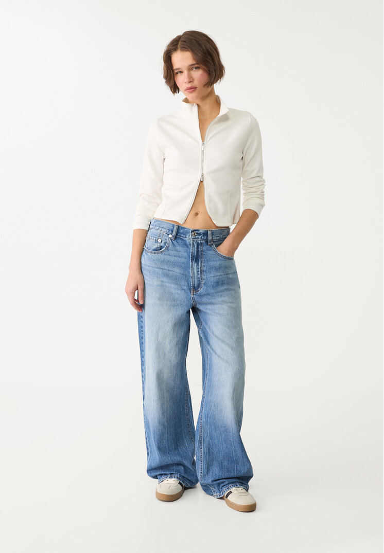 Stradivarius D88 Jeansy baggy z szerokimi nogawkami Denim 44