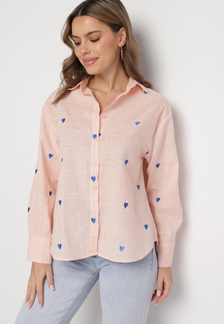 Różowa Koszula z Bawełny Ozdobiona Sercami Aslotis
