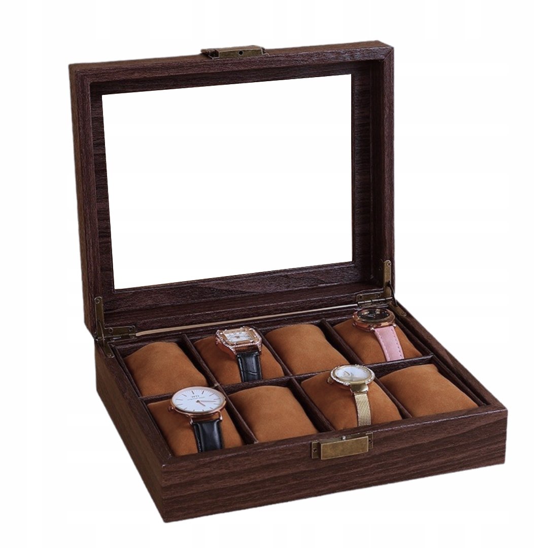 Etui Na Zegarki Biżuterię Pudełko Organizer Szkatułka Kasetka 8Szt Brąz G32