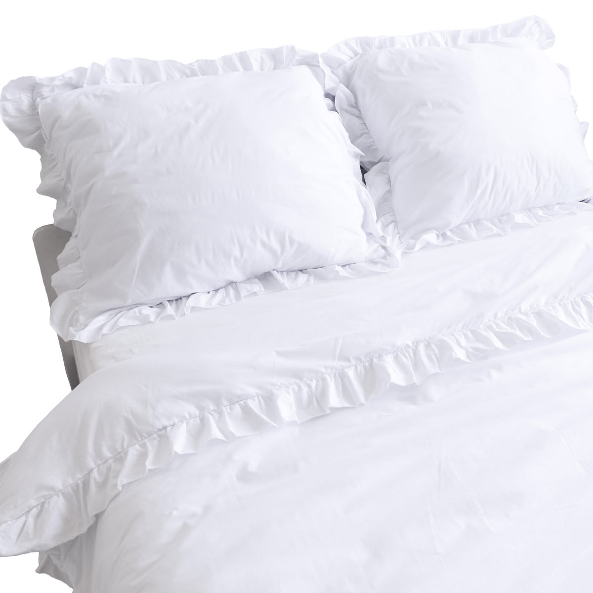 Pościel Bawełniana Z Falbanką Zestaw Komplet Do Sypialni Biała 220X200 Cm + 2 Poduszki 70X80 Cm