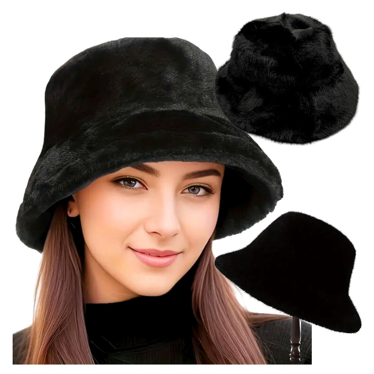 Czapka Damska Kapelusz Bucket Hat Zimowy Na Zimę Ciepły Wygodny Miękki