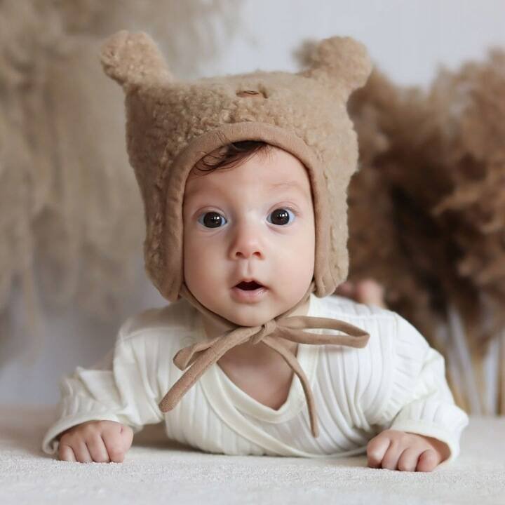 Zaffiro - Czapeczka Violet 100% wełna - Baranek S (0-6m) Beige-U