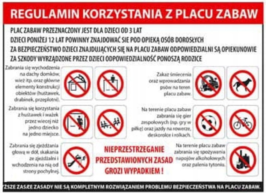 REGULAMIN PLACU ZABAW - 500X350 DUŻA TABLICA PŁYTA PCV wodoodporna LIBRES POLSKA SP