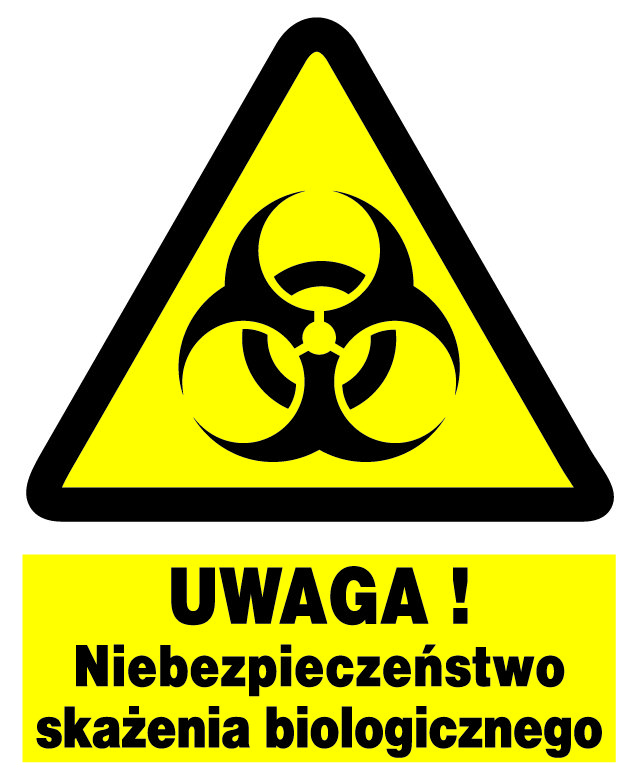 UWAGA NIEBEZPIECZEŃSTWO SKAŻENIA BIOLOGICZNE - tablica 225X275 ostrzegawcza LIBRES POLSKA SP