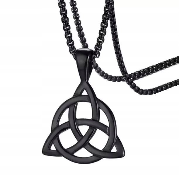NASZYJNIK, WISIOREK PRZYWIESZKA - TRIQUETRA, WĘZEŁ CELTYCKI TRÓJCY - CZARNY