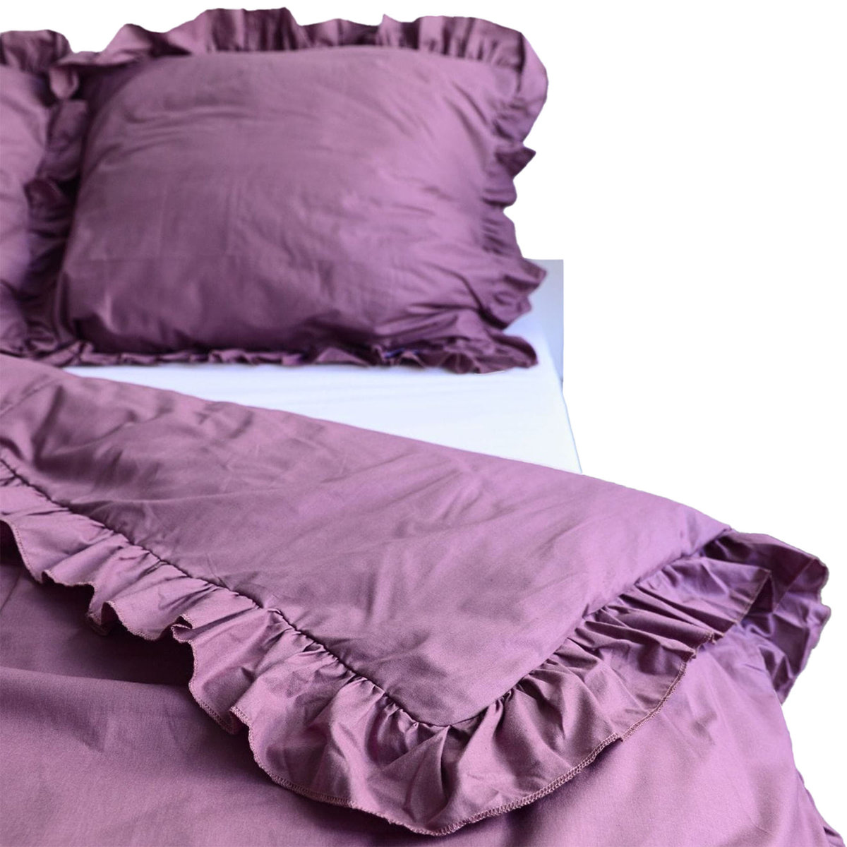 Pościel Bawełniana Z Falbanką Zestaw Komplet Do Sypialni Retro Róż 160X200 Cm + 2 Poduszki 70X80 Cm