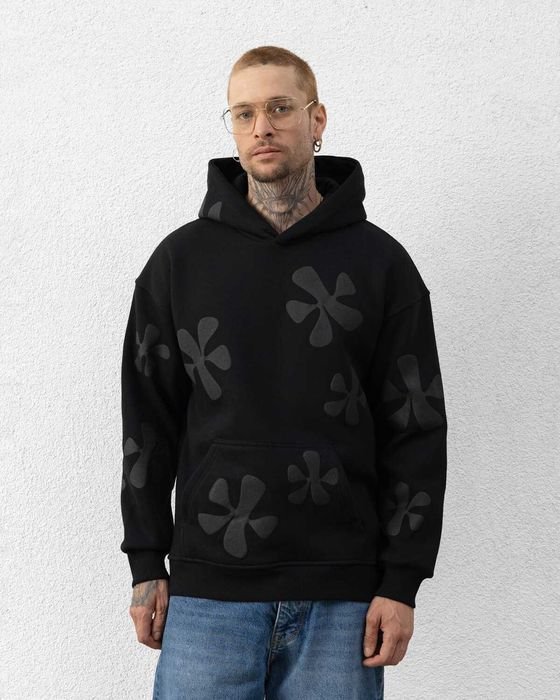 Bluza z kapturem w kwiatki - czarny XL