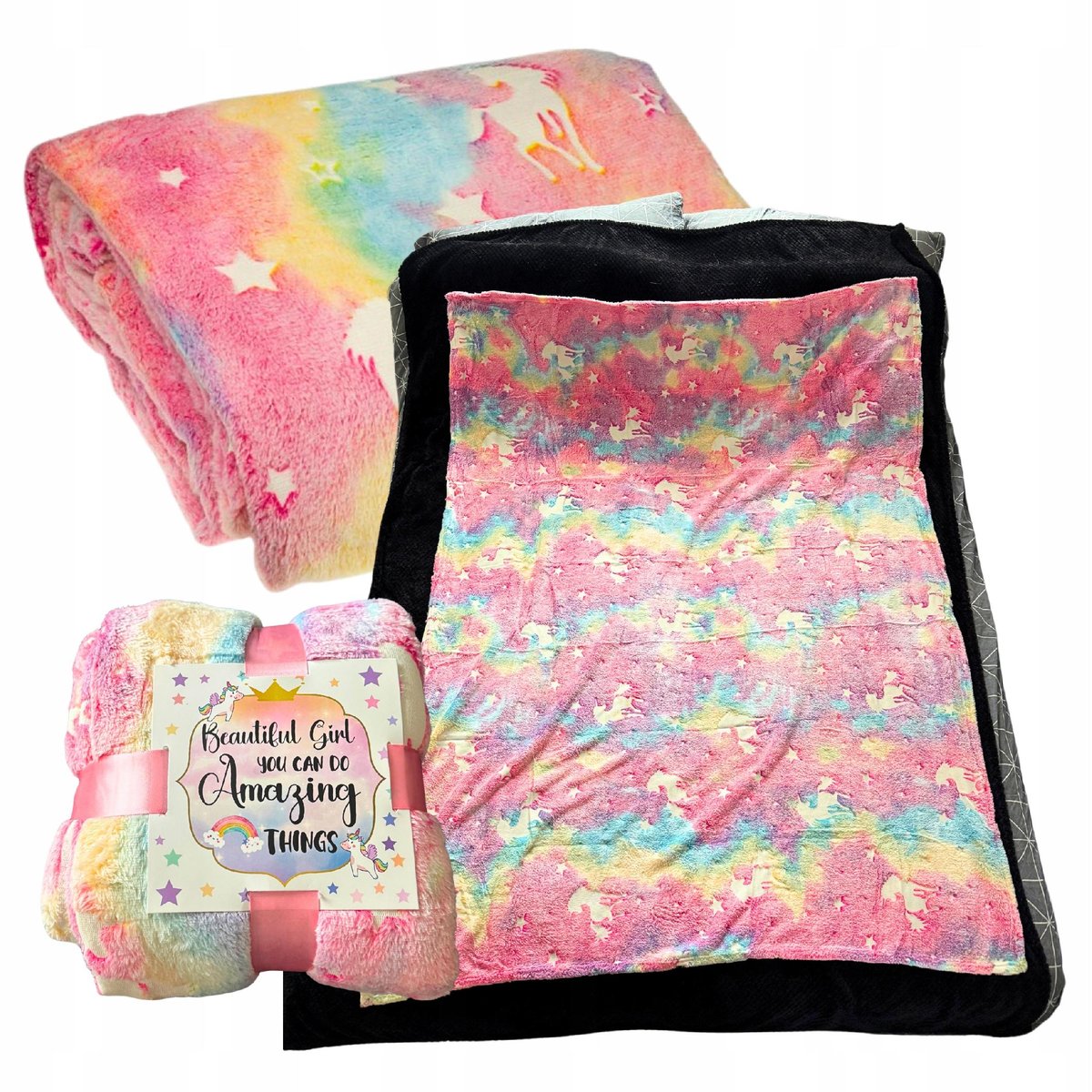 Koc Kocyk Świecący Jednorożec Unicorn Dziecięcy Ciepły Narzuta 130x150