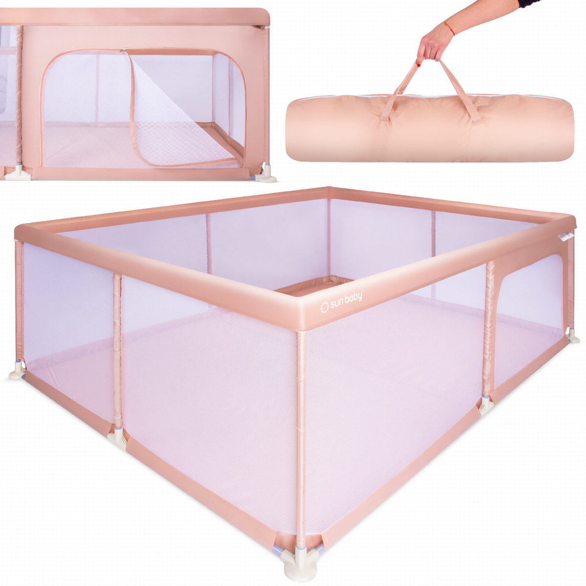 Duży Kojec Dziecięcy Łóżeczko Plac Zabaw Z Podłogą Suchy Basen 150X200 Różowy Sun Baby