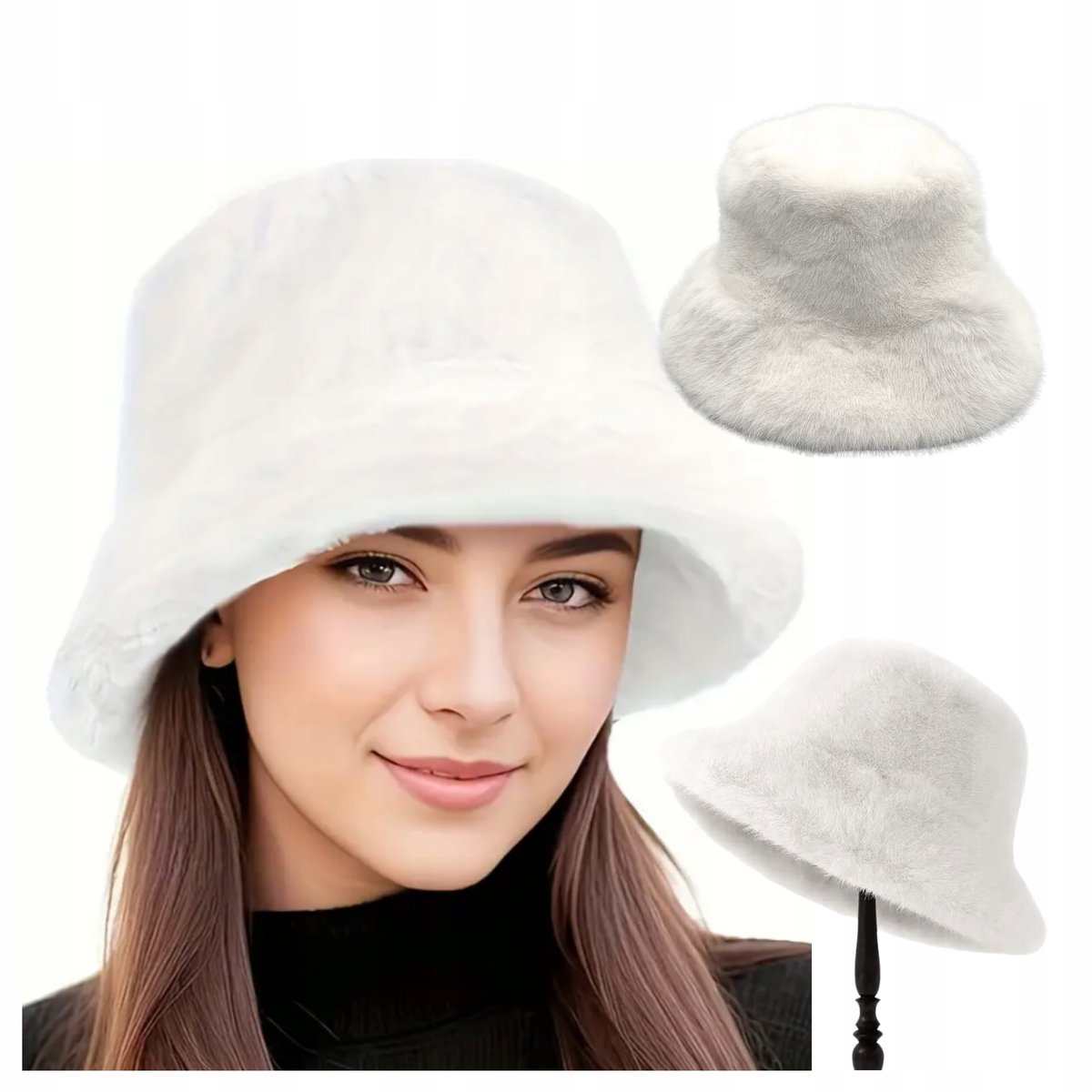 Czapka Damska Kapelusz Bucket Hat Zimowy Na Zimę Ciepły Wygodny Miękki