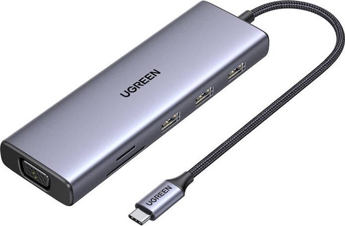 HUB USB Ugreen Hub USB-C Ugreen CM498, 3x USB 3.0, HDMI 4k 30Hz, VGA, RJ45, SD/TF, PD 100W szary