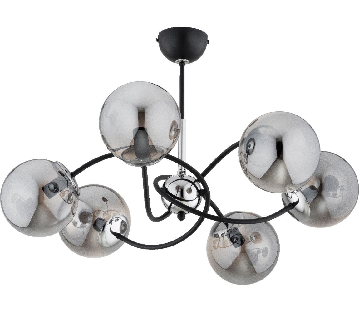 Żyrandol na drążku AURORA 6xE14/10W/230V czarny/chrom