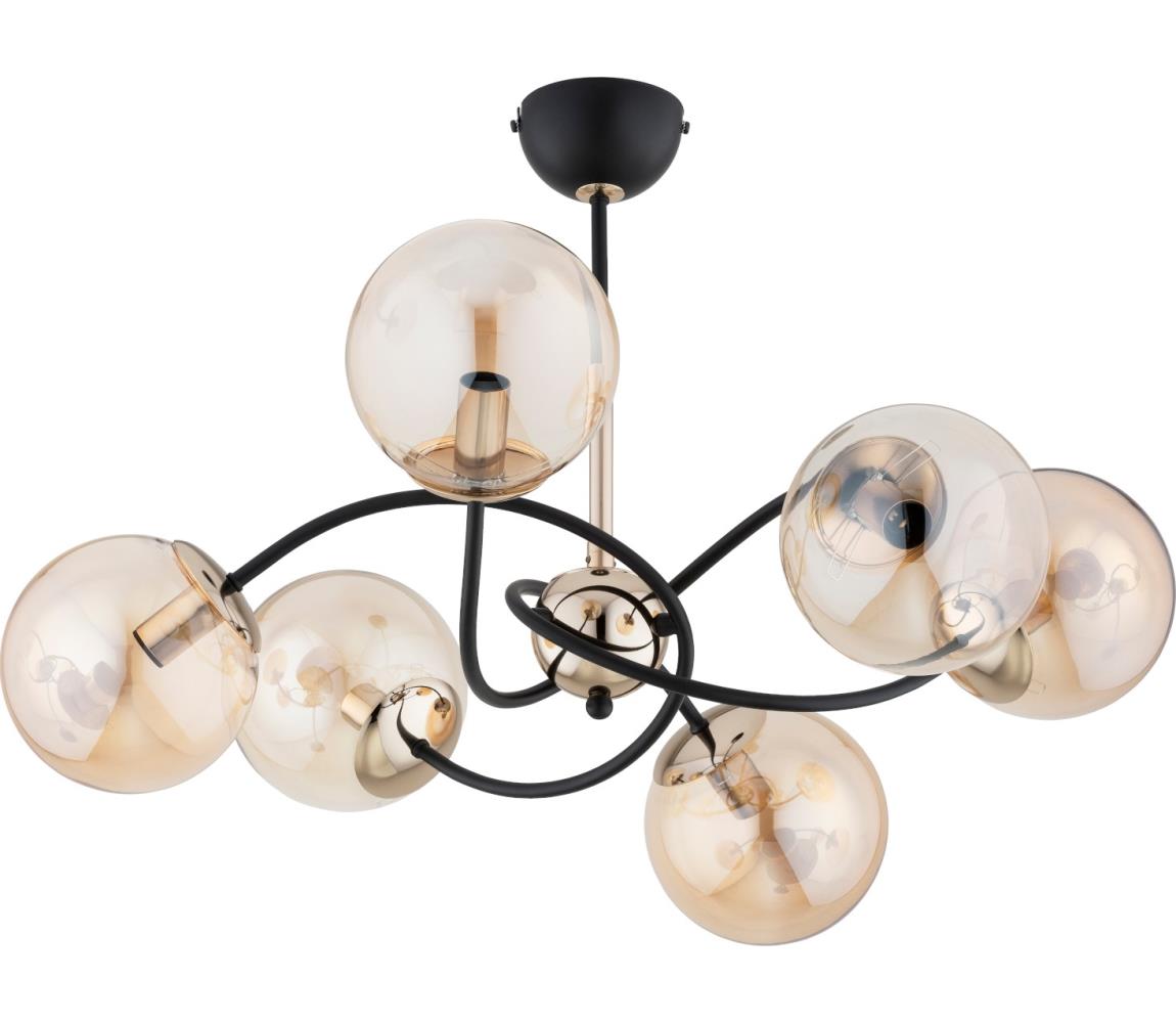 Żyrandol na drążku AURORA 6xE14/10W/230V czarny/złoty
