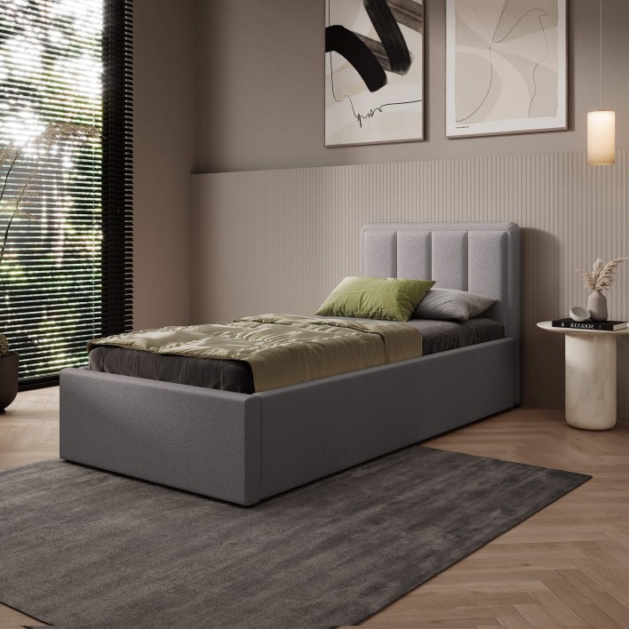 Łóżko tapicerowane z pojemnikiem SFG0143 90x200 Welur Szary #53