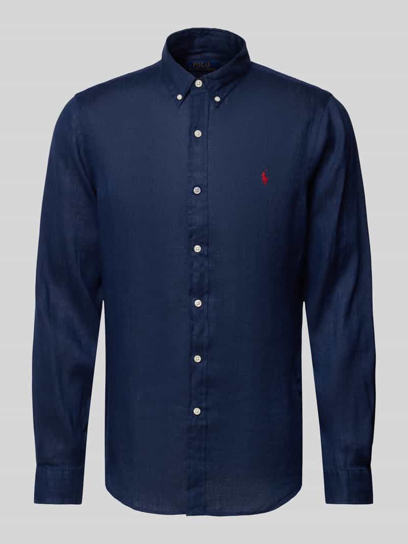 Koszula lniana o kroju slim fit z kołnierzykiem typu button down
