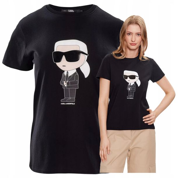 karl lagerfeld koszulka damska czarna tshirt premium bawelniana classic S