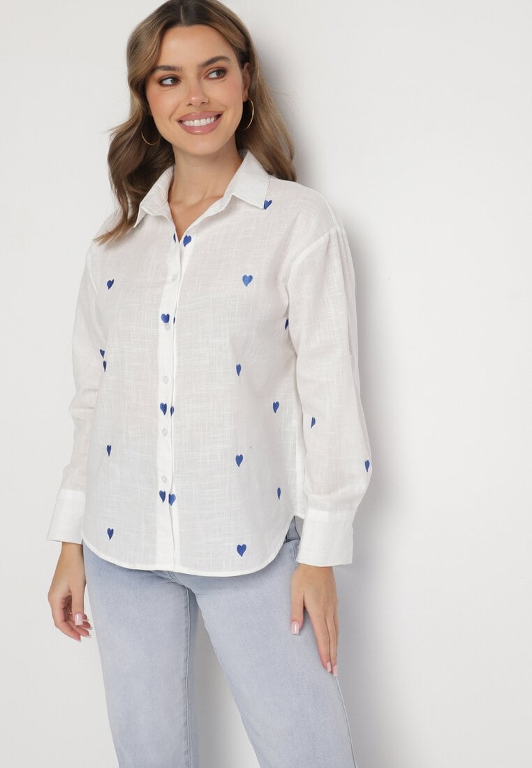 Biała Koszula z Bawełny Ozdobiona Sercami Aslotis