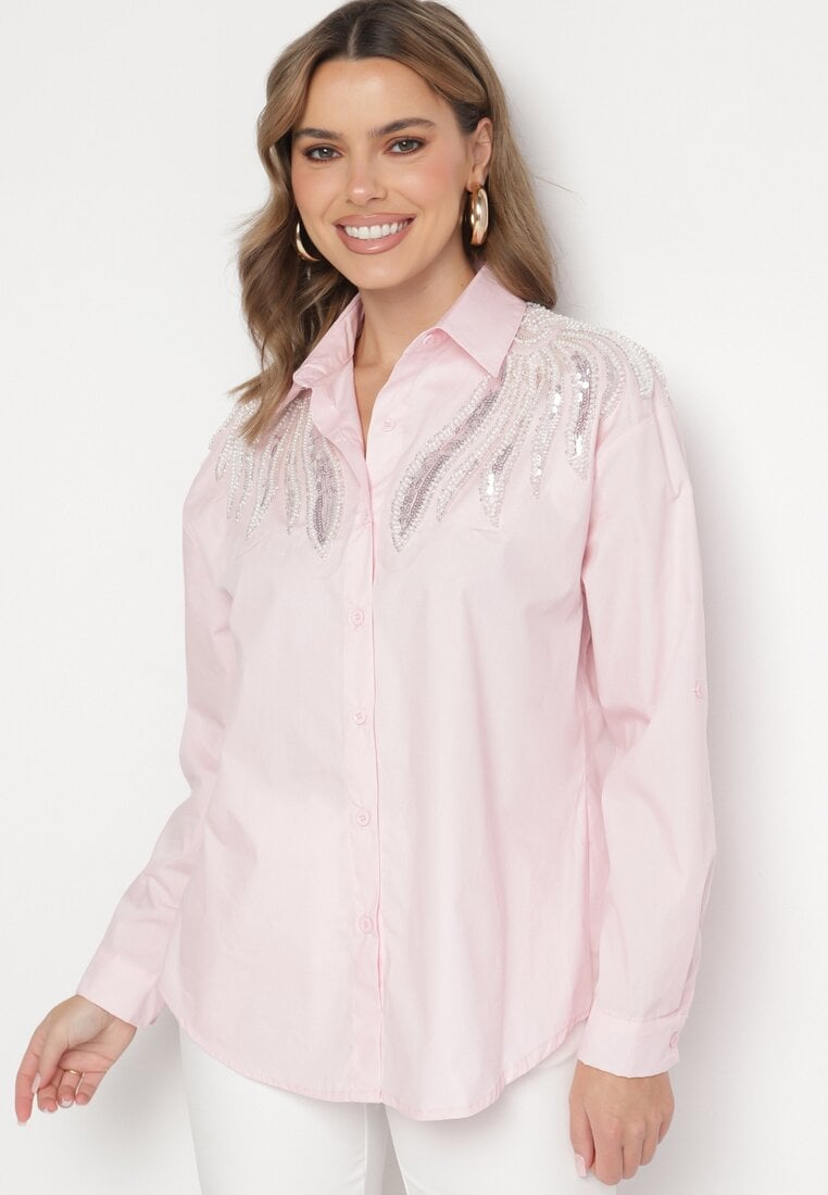 Różowa Koszula z Bawełny Ozdobiona Cekinami Nalaniriel