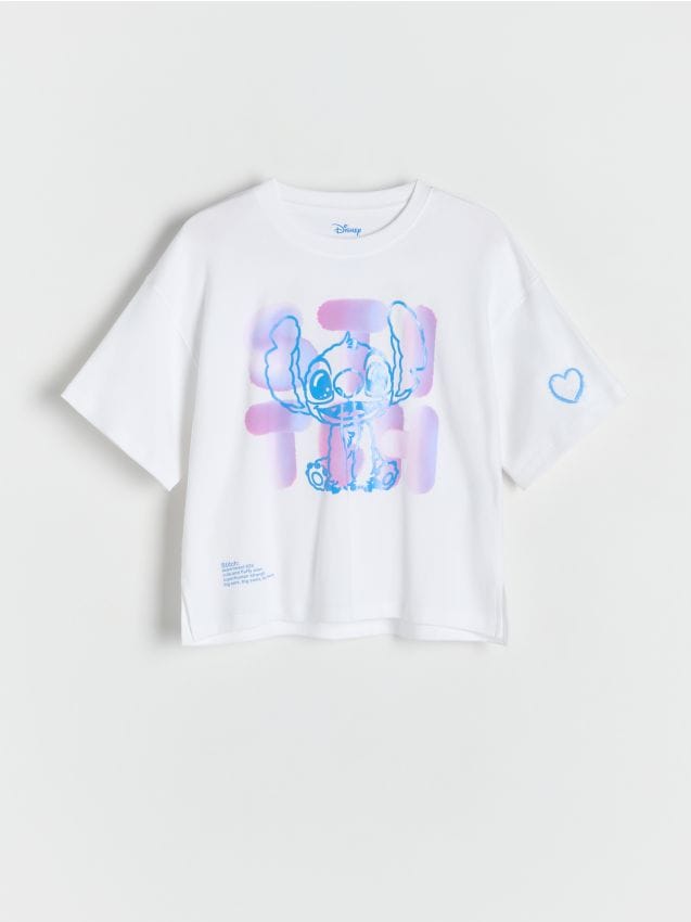 Reserved - T-shirt Lilo i Stitch - złamana biel