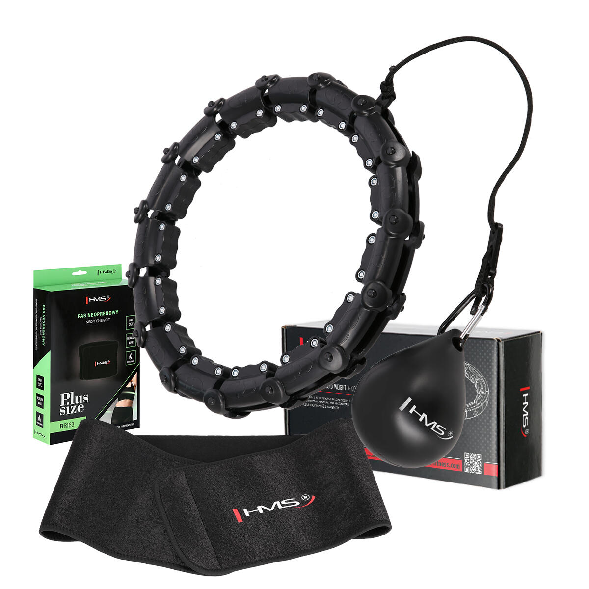 Zestaw HMS Hula-hop HHW11 Plus Size z wypustkami, obciążnikiem i pasem BR163 Czarny