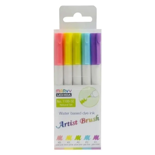 Flamastry kolorowe Artist Brush Natural 5 kolorów - Marvy