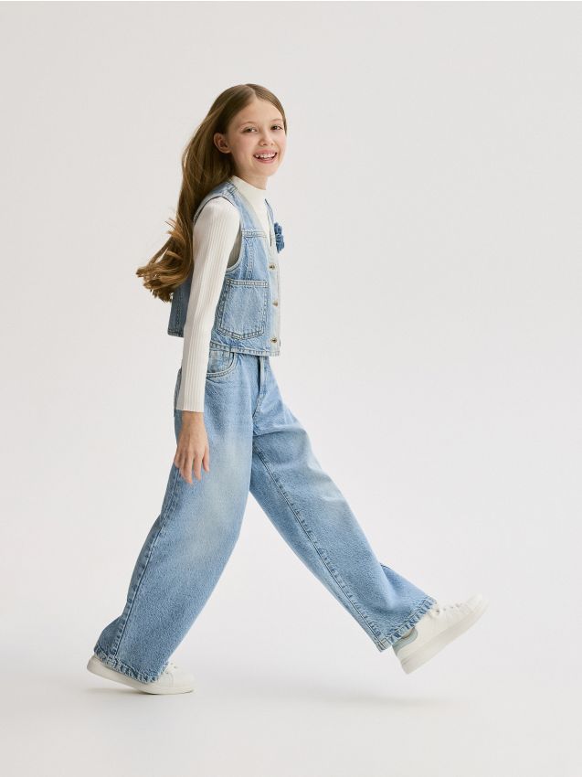 Reserved - Jeansy wide leg - niebieski