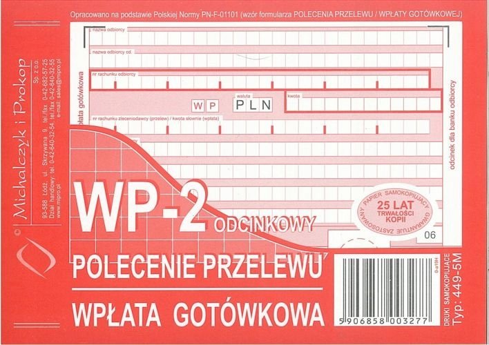 WP-2 Polecenie przelewu/ Wpłata gotówkowa 449-5M a6 Michalczyk&Prokop