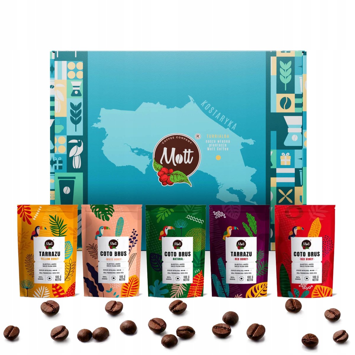 Kawa ziarnista Kostaryka specialty Świeżo Palona Arabica 5x100g + pudełko