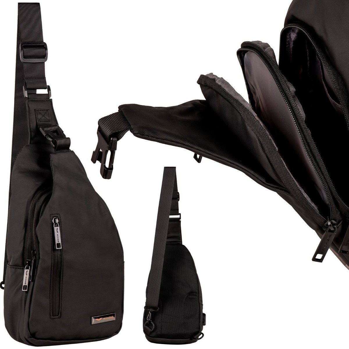 WINGS Plecak crossbody MINI nerka sling bag TORBA na ramię POJEMNA czarna