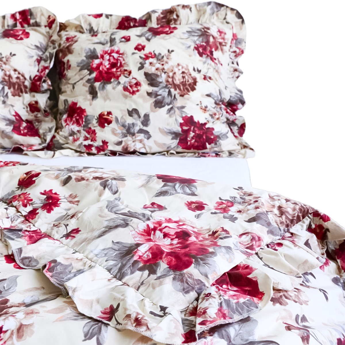 Poszewka Pościel Na Kołdrę Z Falbanką 200X200 Cm Kwiaty Piwonii