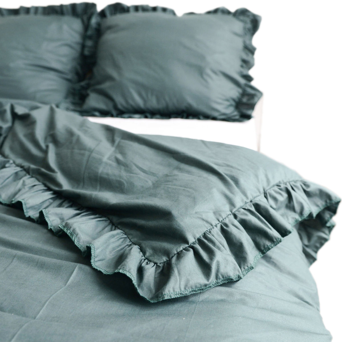 Poszewka Pościel Na Kołdrę Z Falbanką Butelkowa Zieleń 200X200 Cm