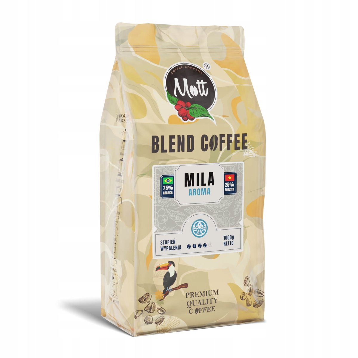 Kawa Ziarnista 1kg Świeżo Palona Elite Blend Mott Coffee Mila Aroma