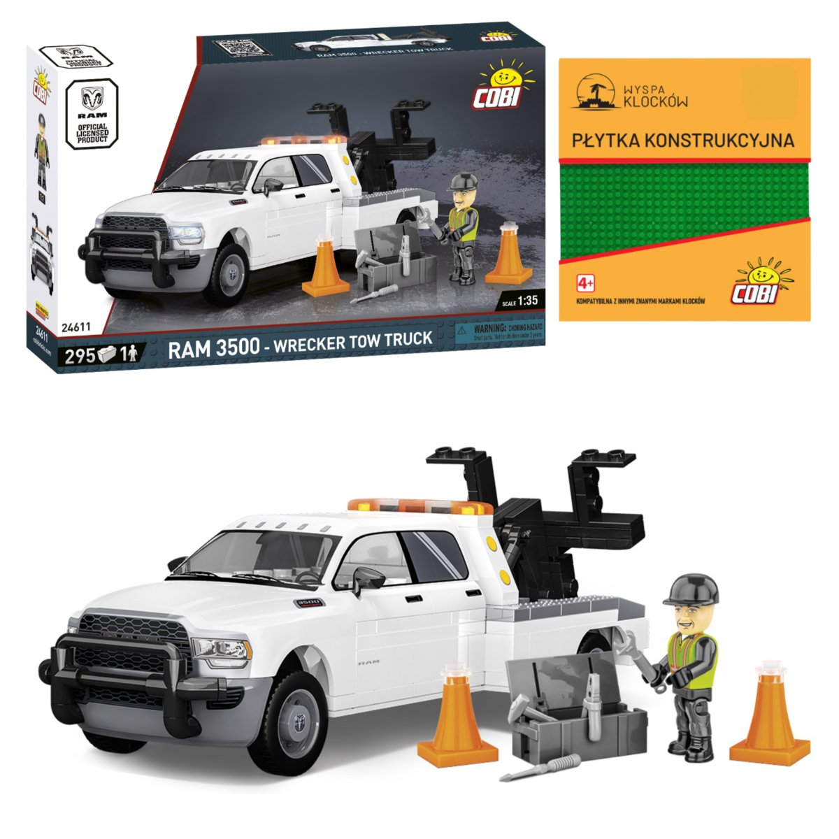KLOCKI COBI 24611 Samochód RAM 3500 – Wrecker Tow Truck 295 El. + PŁYTKA