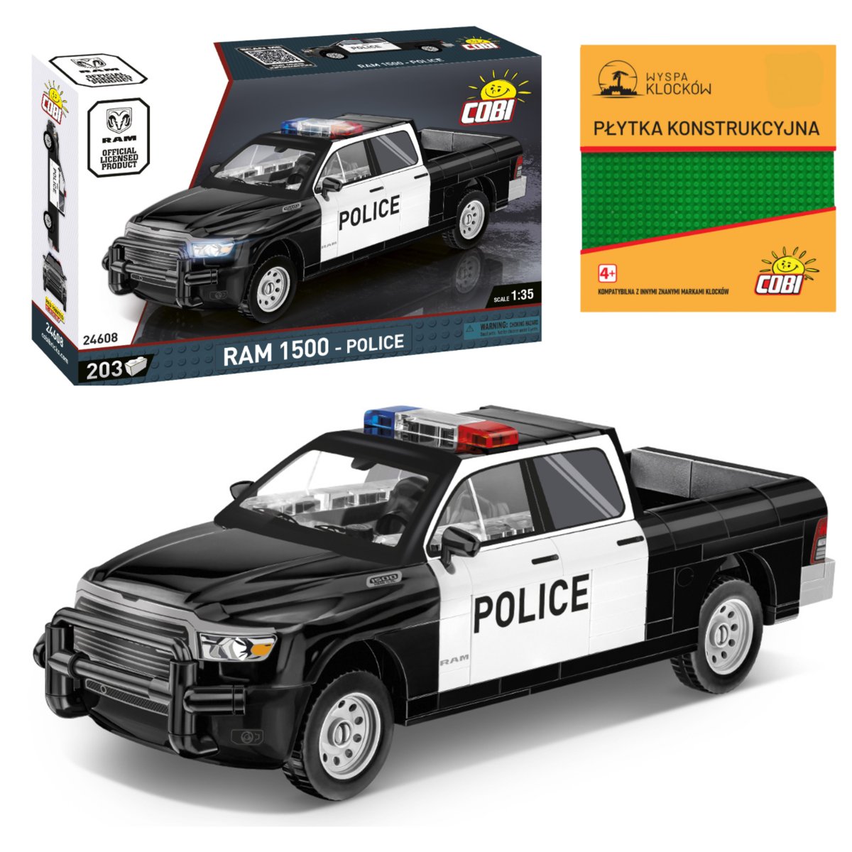 KLOCKI COBI 24608 Samochód RAM 1500 POLICJA 203 El. + PŁYTKA