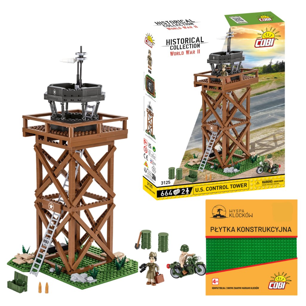 KLOCKI COBI 3125 U.S. Control Tower HC WW2 664 El. + PŁYTKA