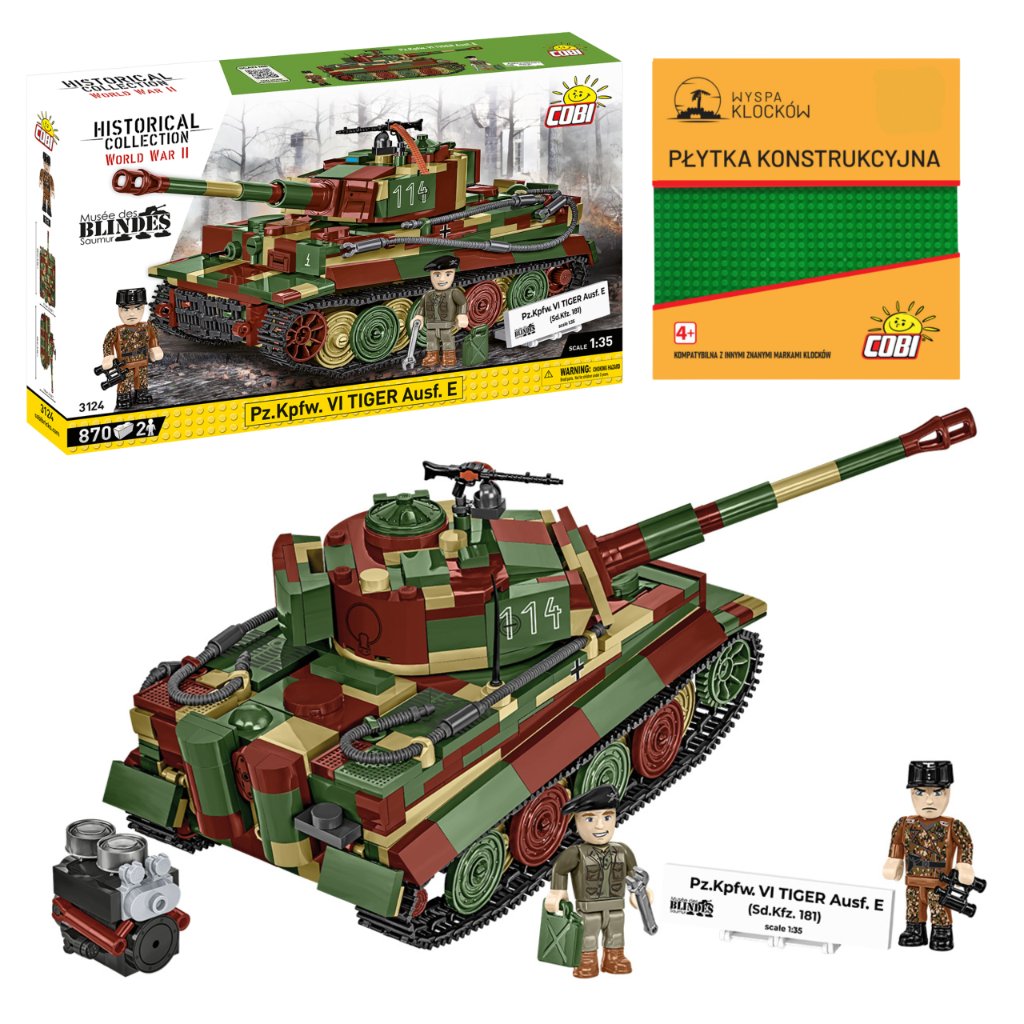 KLOCKI COBI 3124 Czołg Pz.Kpfw. VI ““Tiger”“ HC WW2 870 El. + PŁYTKA