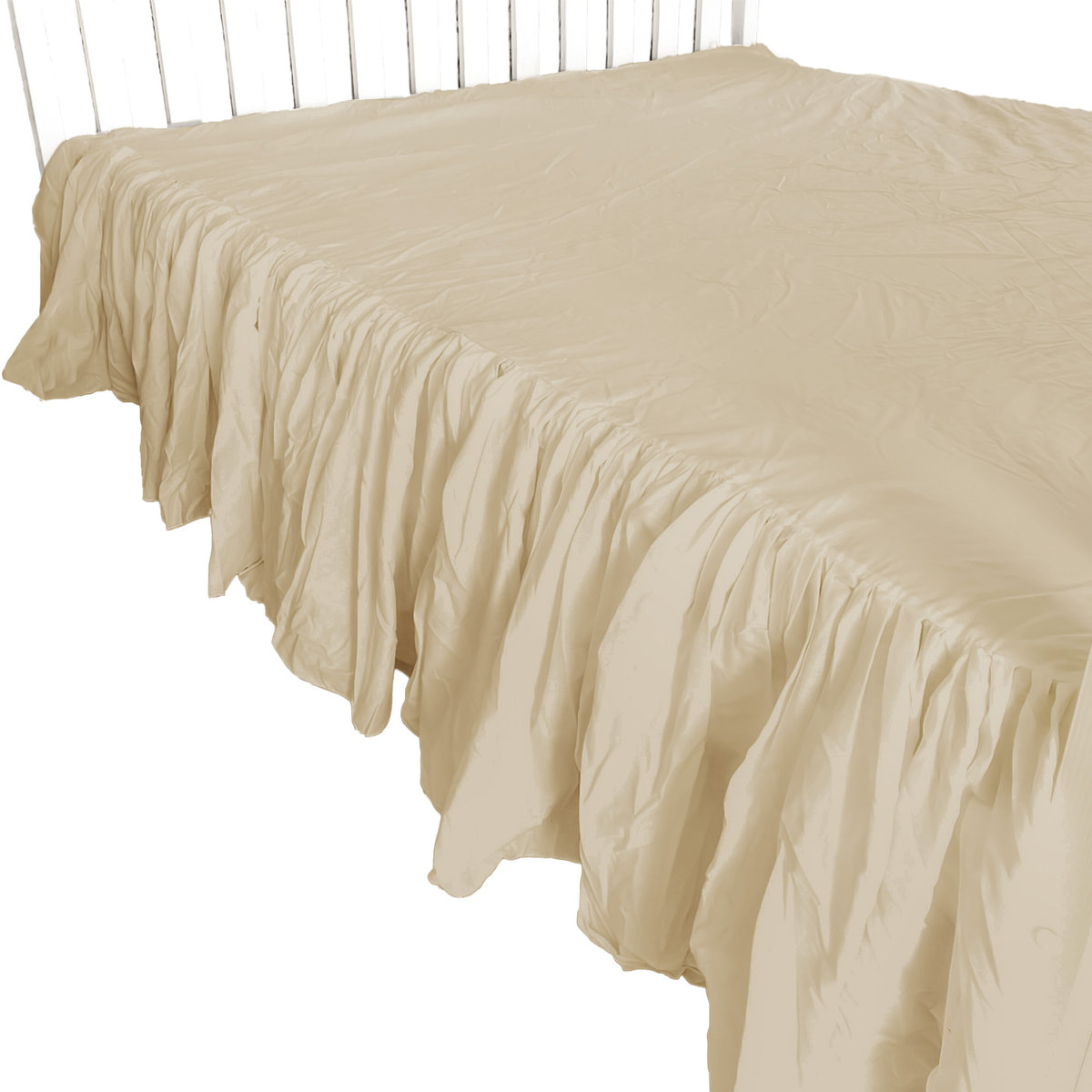 Prześcieradło Na Łóżko Bawełniane Z Ozdobną Falbanką 200X200 Cm Beżowe