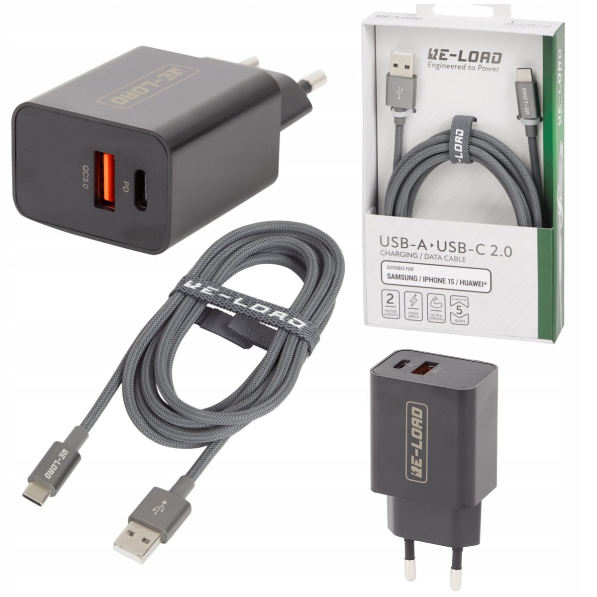 Kabel Do Ładowania I Przesyłania Danych Usb-C + Szybka Ładowarka Podwójna