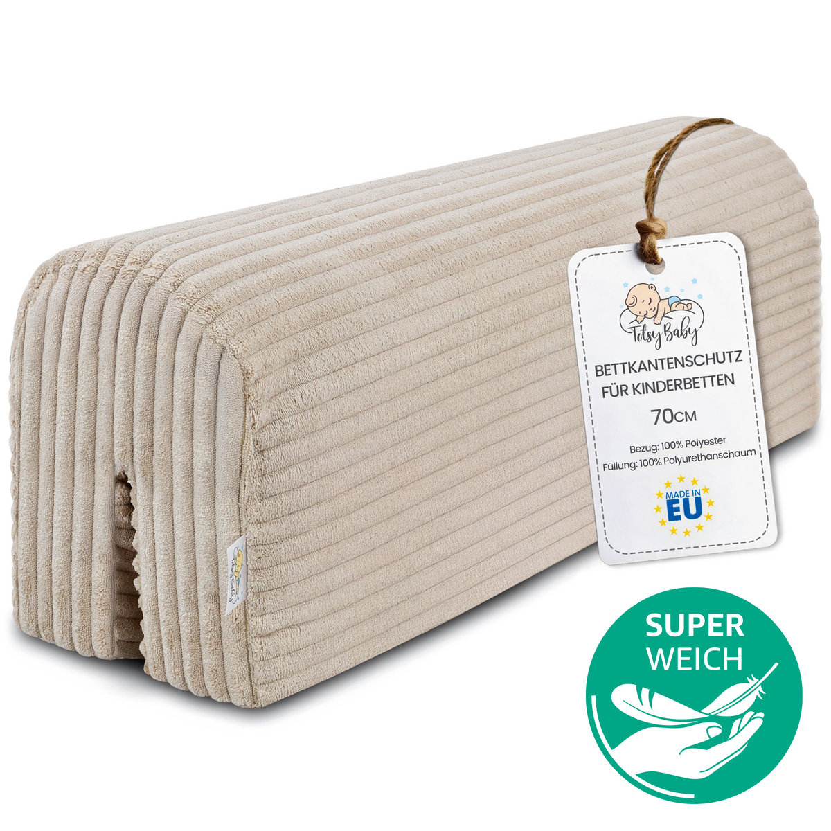 Ochraniacz krawędzi łóżka dla dzieci 70 cm Minky - zabezpieczenie przed wypadnięciem, ochraniacz na ramę łóżka do łóżeczka, łóżka piętrowego, z pokr..