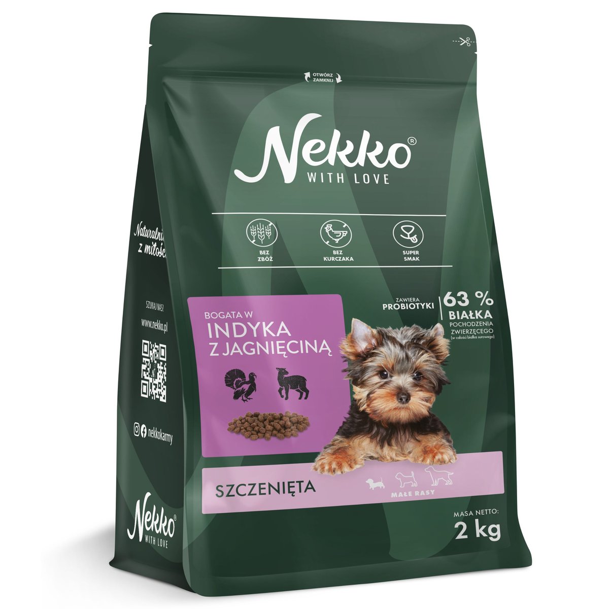 NEKKO GF Puppy Małe Rasy Indyk Jagnięcina Sucha Karma Dla Psa Szczeniąt 2kg