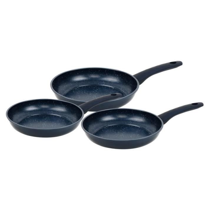 Zestaw kutych patelni Herzberg HG04777-BLU, 3-cz����ciowy, pokryty niebieskim marmurem