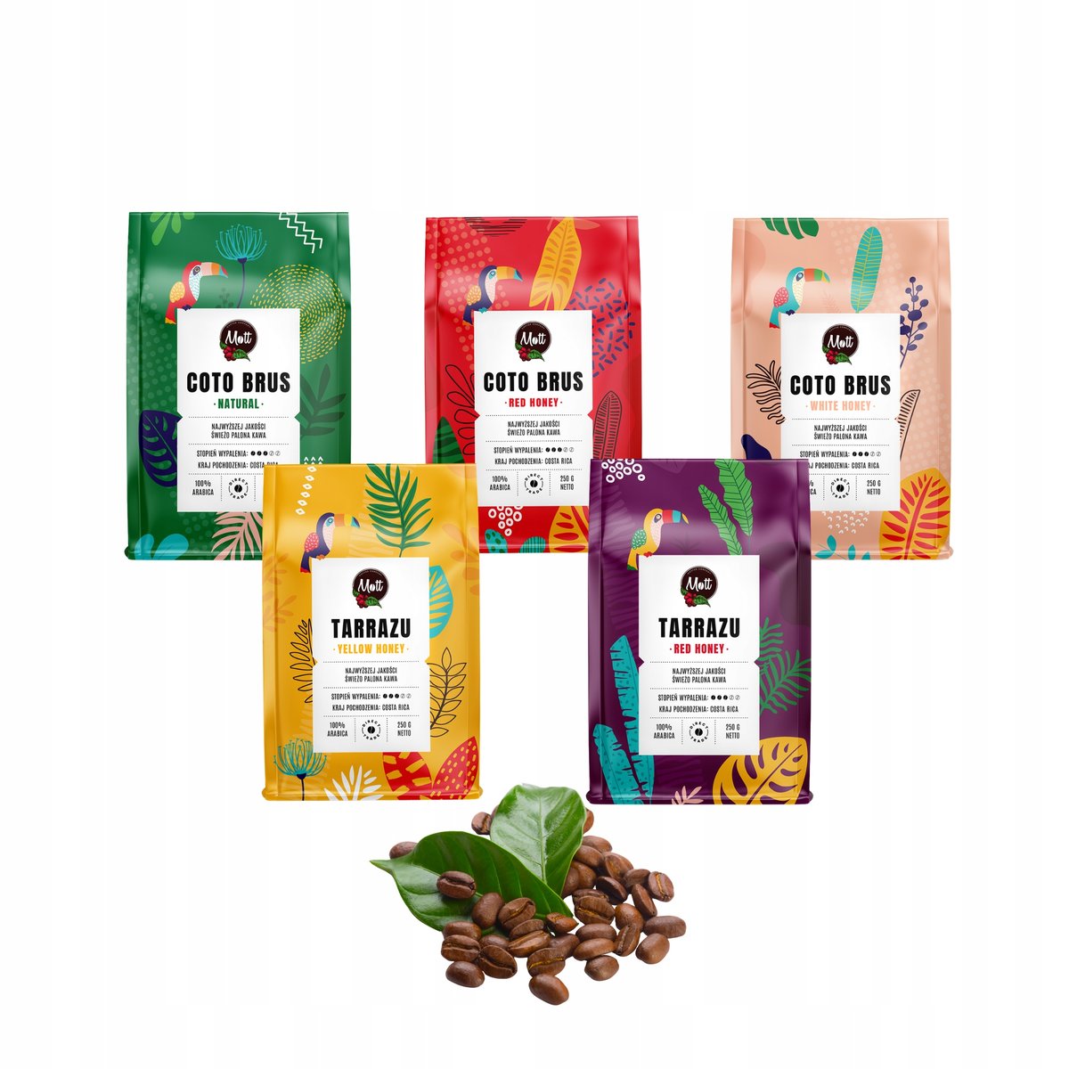 Zestaw Kaw Ziarnistych 5 x 250g Kostaryka SPECIALITY 100% Arabica