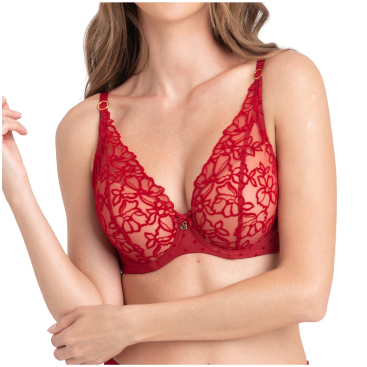 Biustonosz push up stanik usztywniany czerwony koronka Samanta EMMA A475 65F