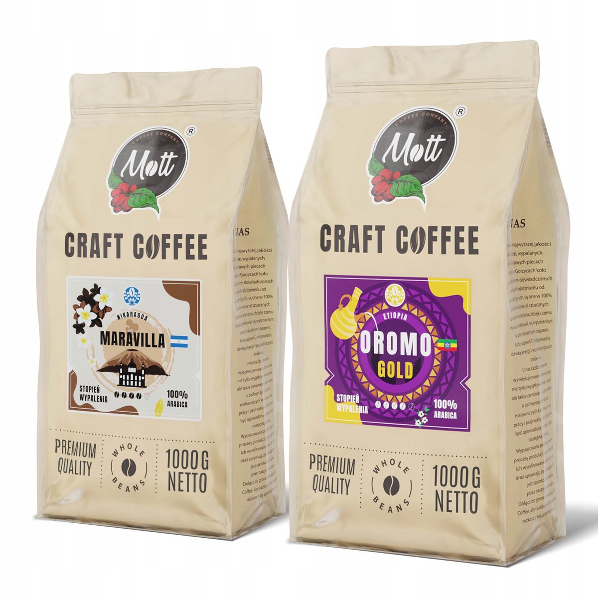 Zestaw 2 kg Kaw Ziarnistych 100% Arabica Mott Maravilla i Oromo Gold